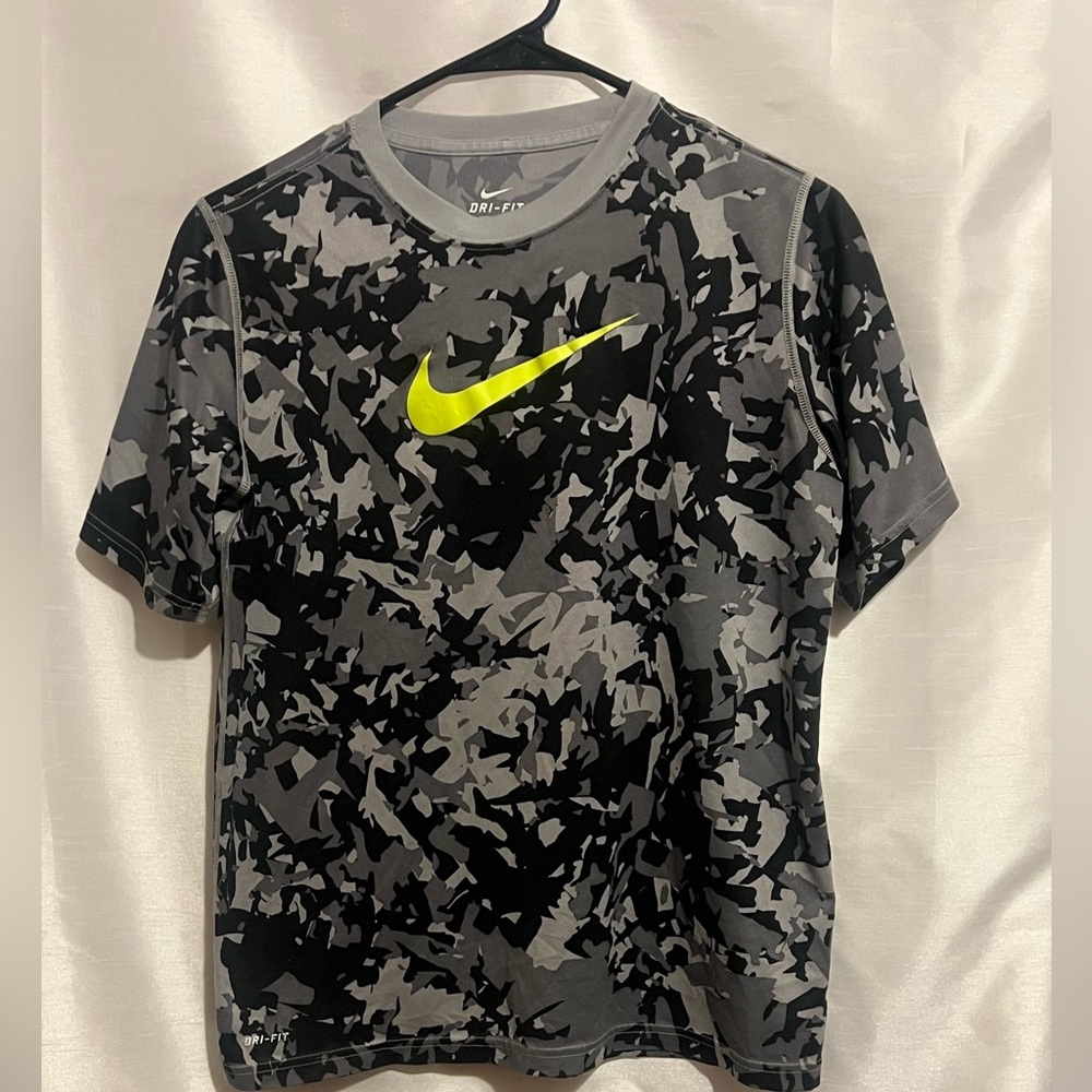 Nike Black and Gray Camo Tee with Yellow Logo